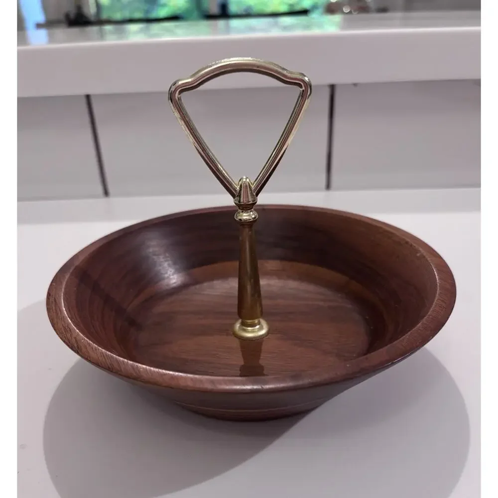 Vintage Walnut Bowl Lebanon Missouri Handled Nut Trinket Bowl
